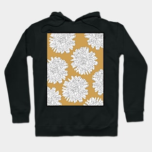 The beautiful flowerpattern with White lineart dahlias on ochre background Hoodie